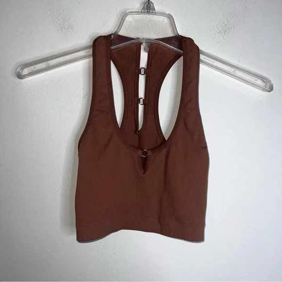 Aerie Tank Top Brown Ribbed Racerback with Decorative Rings Size XS - Picture 6 of 8